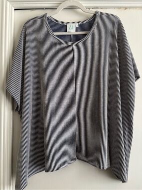 Striped Navy and White Relaxed Blouse - M